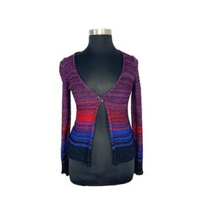 Georgina Estefania L Purple Stripe Cardigan Art To Wear Hand Knit Variegated